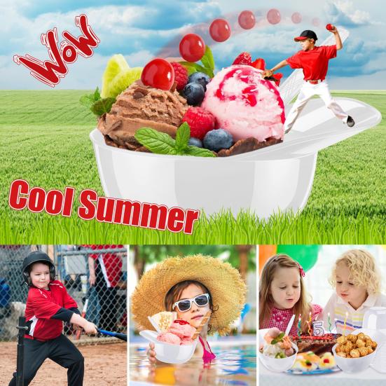 12 Sets Baseball Helmet Ice Cream Bowls with Spoons Reusable BPA Free Mini Dessert Cups Sundae Bowls Parfait Cups Appetizer Cups Birthday Party