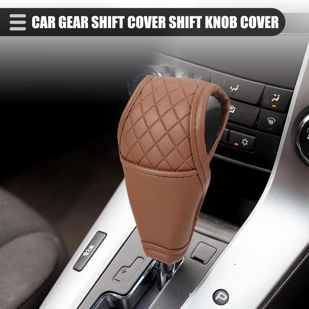 Motoforti Universal Car Gear Shift Cover Shift Knob Cover Gear Stick Cover Automatic Shift Gear Cover, Fashionable, Faux Leather, Brown