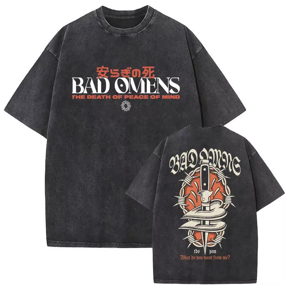 Old-fashioned Bad Omen Band T-shirt Washed and Distressed Short-sleeve Casual Men's and Women's Cool and Handsome