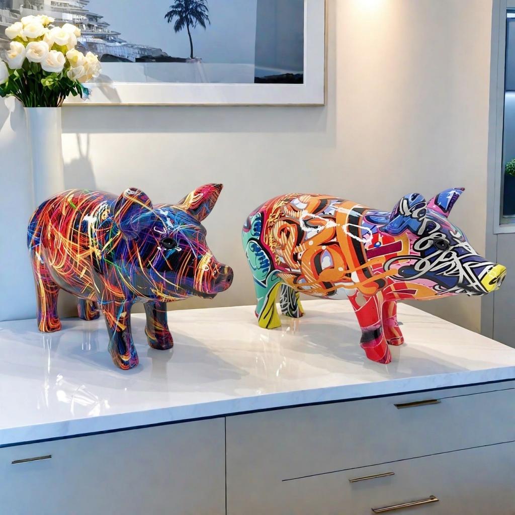 New Colorful Pig Statue Ornaments Living Room Home Resin Crafts Wine Cabinet Porch Decoration Gift