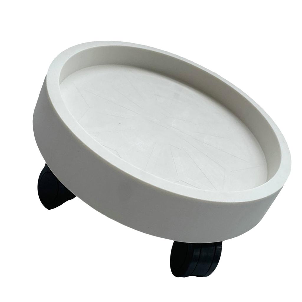 Flower Pot Tray Wheels Round Shape Removable Rotating Wheels Plant Stand for Balcony White