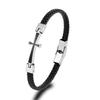 New Black Leather Rope Cross Bracelet Steel Contrasting Stainless Niche Instagram Style Fashionable Versatile Commuting