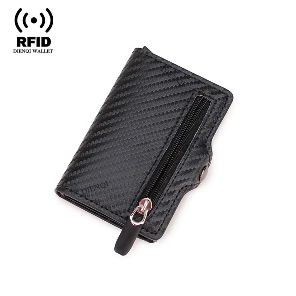 

Carbon Fiber Wallet For Men Credit Card Holder RFID Blocking Thin Mini Aluminium Metal Wallets Coin Pocket Money Bag Vallet