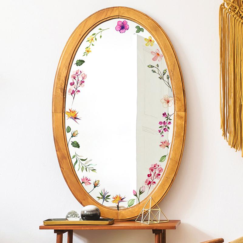 Floral Mirror Stickers Flower Wall Decals Peel And Stick Room Aesthetic Bathroom And Bedroom Decor For Girls Home Art Decoration