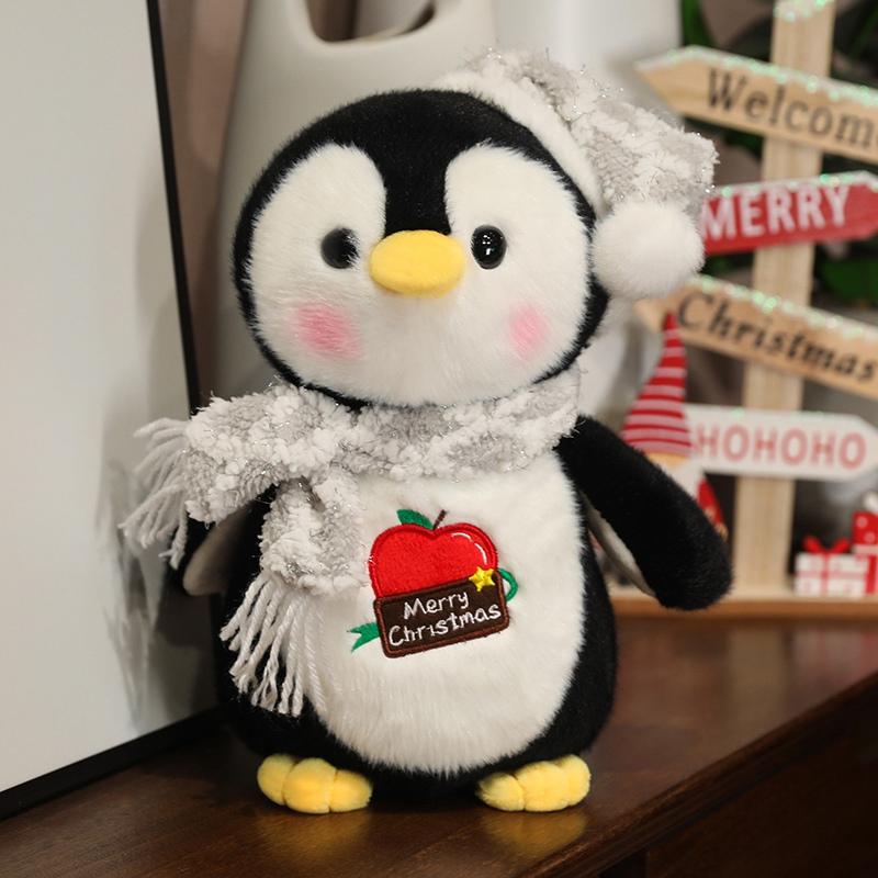 Cartoon Christmas Penguin Plush Toys Lovely Penguin Wear Christmas Hat Scarf Dolls Stuffed Soft Pillow Baby Girls Birthday Gift