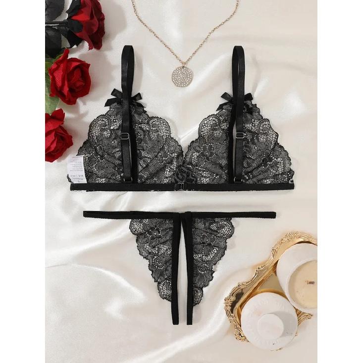 Women Sexy Lingerie Bra Thongs Sets Ultrathin Lace Lingerie Set Temptation Erotic Open Bra Crotchless Outfits For Pretty Girls