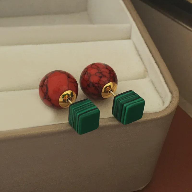 Elegant Retro Natural Stone Contrast Earrings - Two-Way Wear, Light Luxury European & American Style