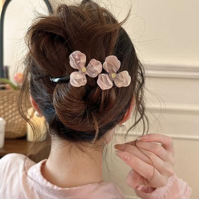 Elegant Flower Hairpin for Women Girl Simple Solid Plastic One Word Twist Clip Hairpin Shark Clip Headwear Hair Style Accessorie