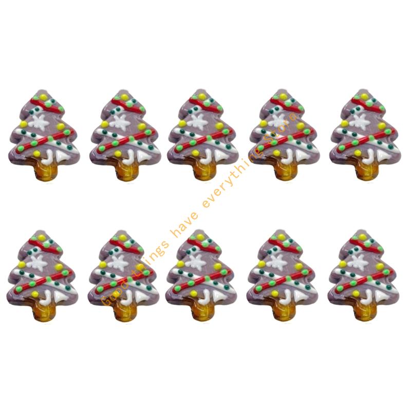 10Pcs Festival Tree Beads Hand Painted Glass Beads For Christmas Tree Decoration Bracelets Jewelry Accessories 55KF