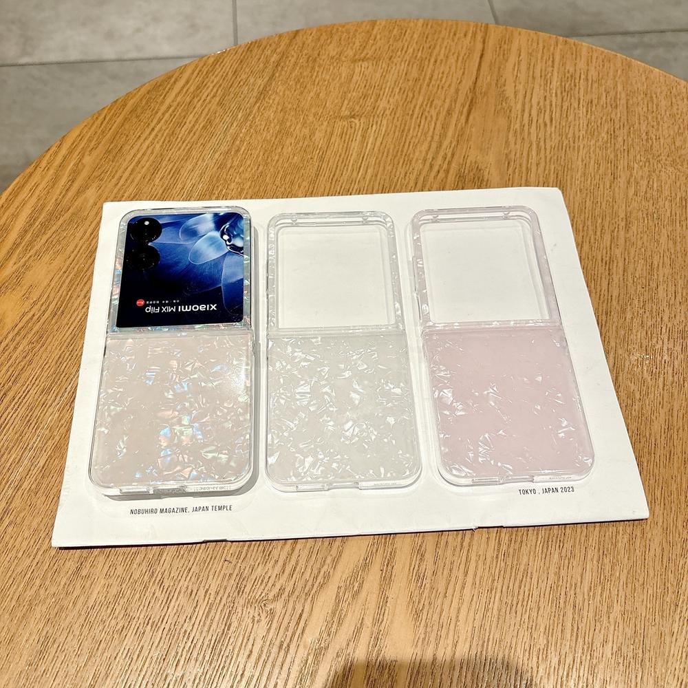 KEYSION Luxury Diamond Glossy Shell Pattern Case for Xiaomi Mix Flip Hard PC Women's Shockproof Phone Cover for Xiaomi Mix Flip