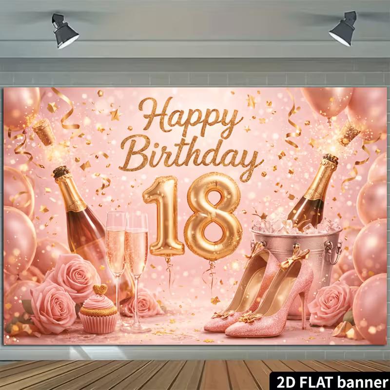 2D Pink Gold 18th Birthday Backdrop Photography Background