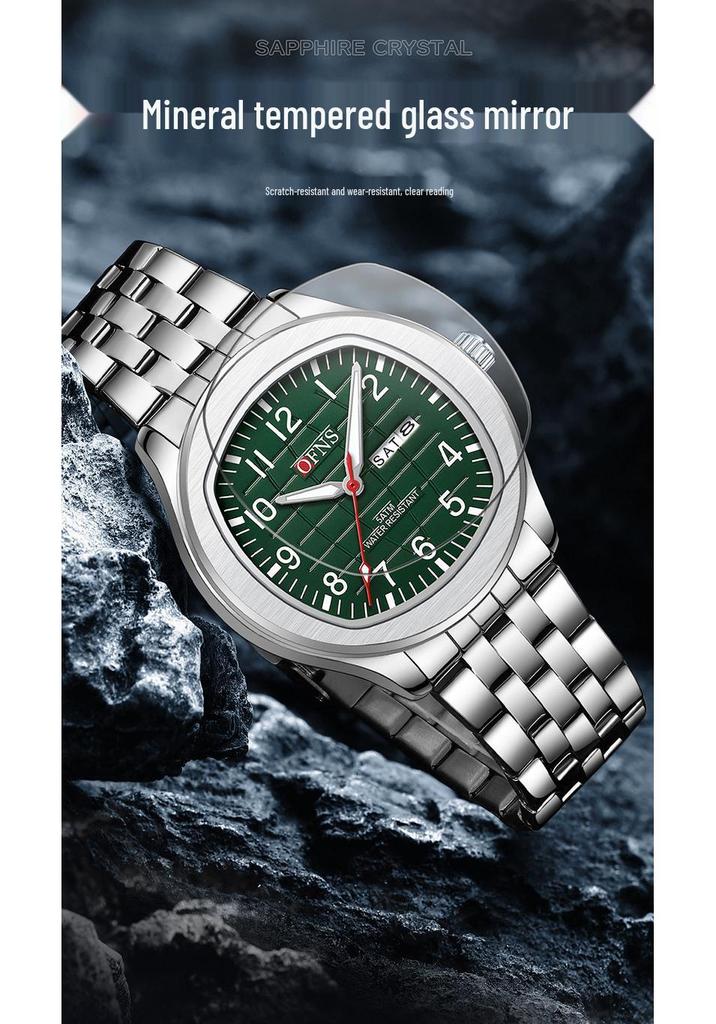 OFNS Men's Dual Calendar Quartz Watch - Business Waterproof Steel Strap Wristwatch.