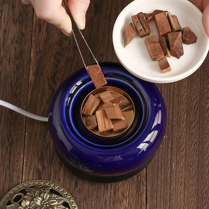 Blue Electronic Incense Burner Timing Temperature Regulation OUD Ceramic Censer 220V Essential Oil Lamp Home Fragrance Stove