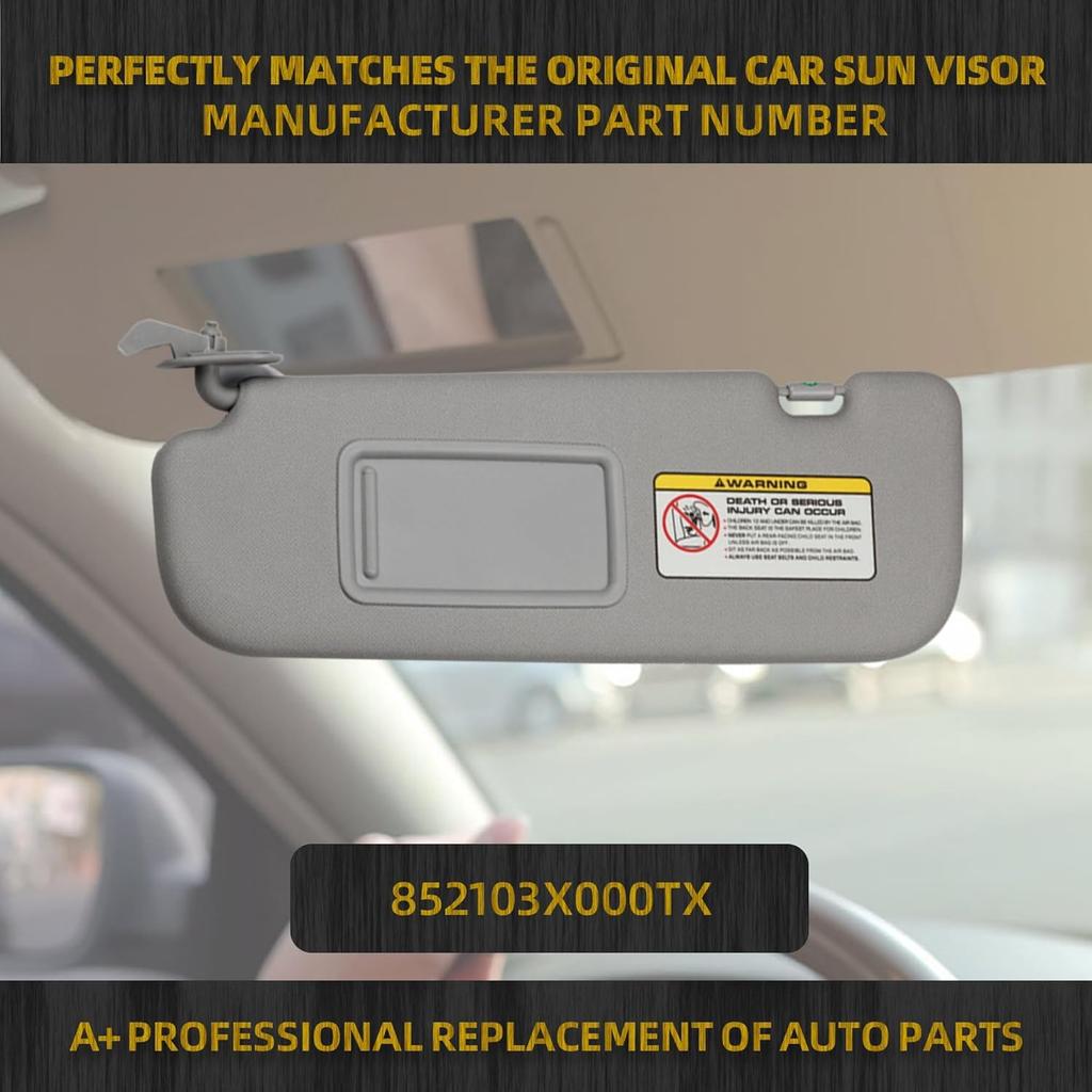 Dasbecan Gray Left Driver Side Sun Visor Compatible With Hyundai Elantra 2011 2012 2013 2014 2015 Replaces# 852103X000TX