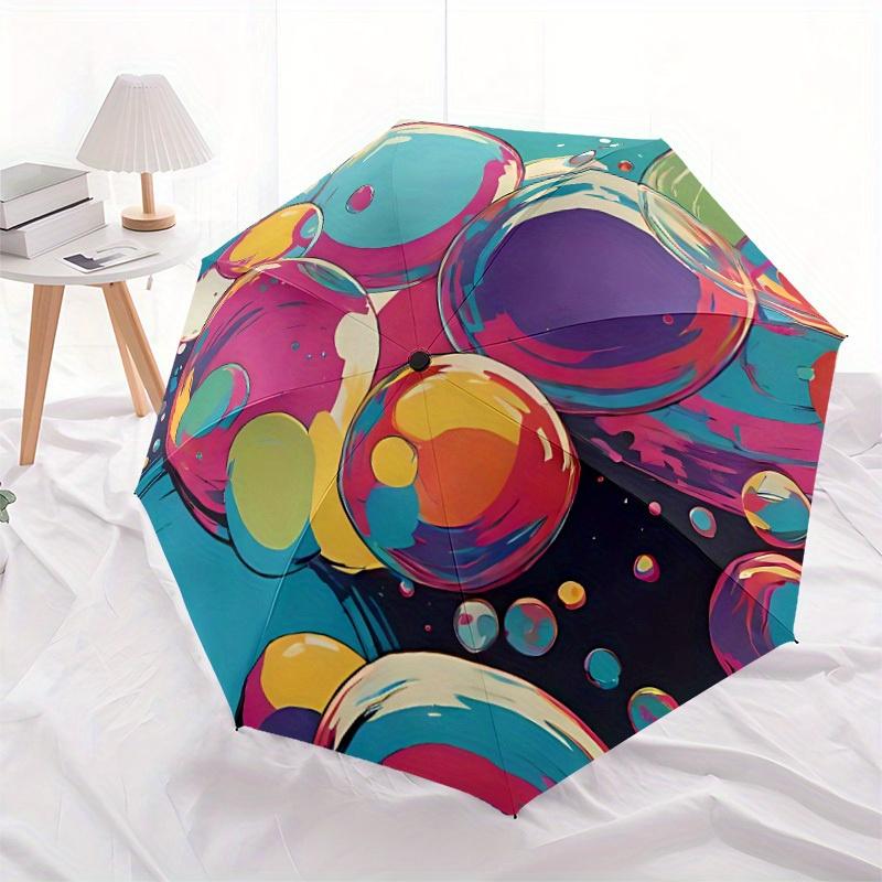 1pc Bubbles Colors Automatic Open/close Folding Compact Umbrella, 8-Rib Sturdy Canopy, Lightweight Portable, Everyday Use, Gift, Outdoor Umbrella, Tra
