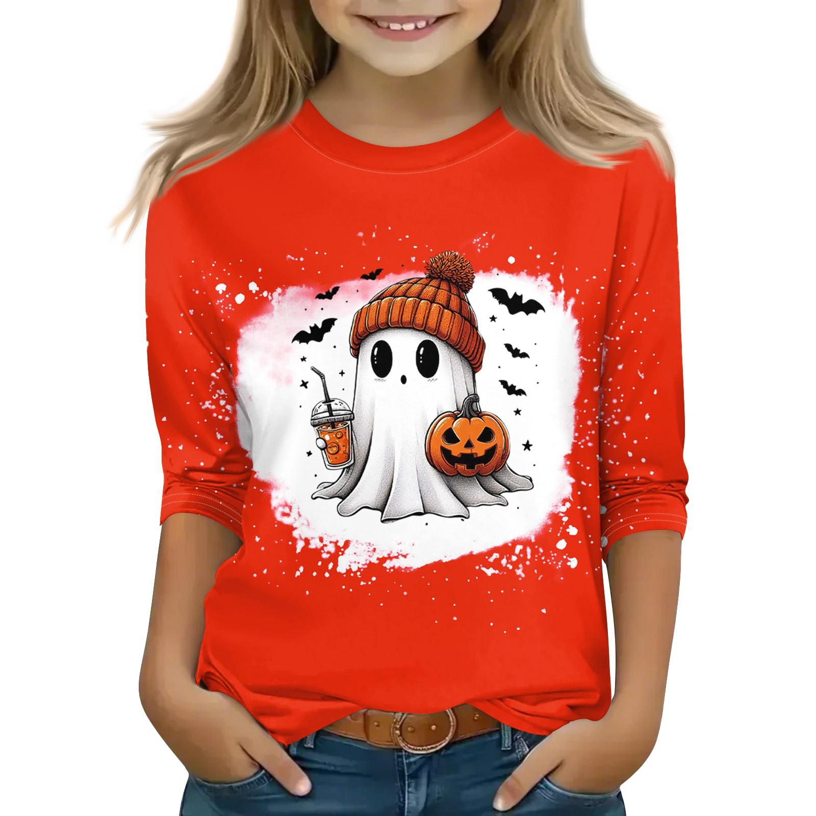 

Топы с принтом для девочек 5-16 лет с круглым вырезом и рукавами 3/4 Футболки Модные топы Наряды Футболки 140