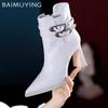 Chunky Fashion Women Ankle Boots Pointed Toe Elegant High Heels Leather Shoes 2025 Trend Winter Pumps Designer Botas De Mujer