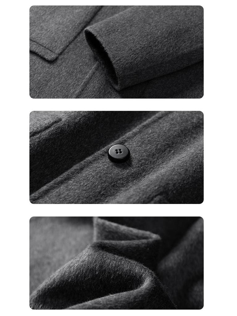 Men's Mid-Length Wool Hooded Coat, 2025 Winter Collection, Double-Sided Design, Thickened Windbreaker Jacket.