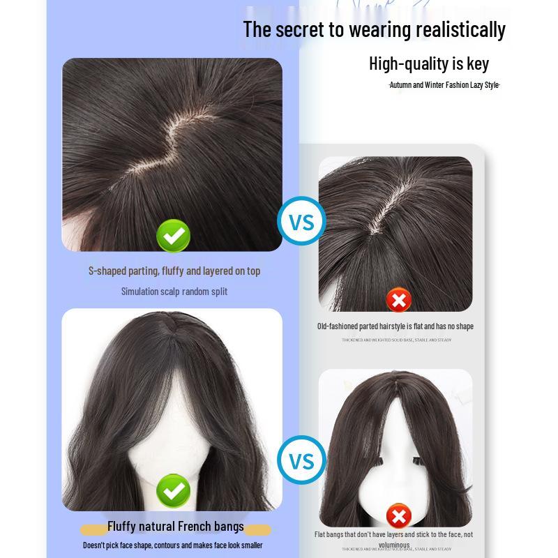 Women's Long Wavy Wig - Natural Fall/Winter Look, Middle Part, Full Coverage