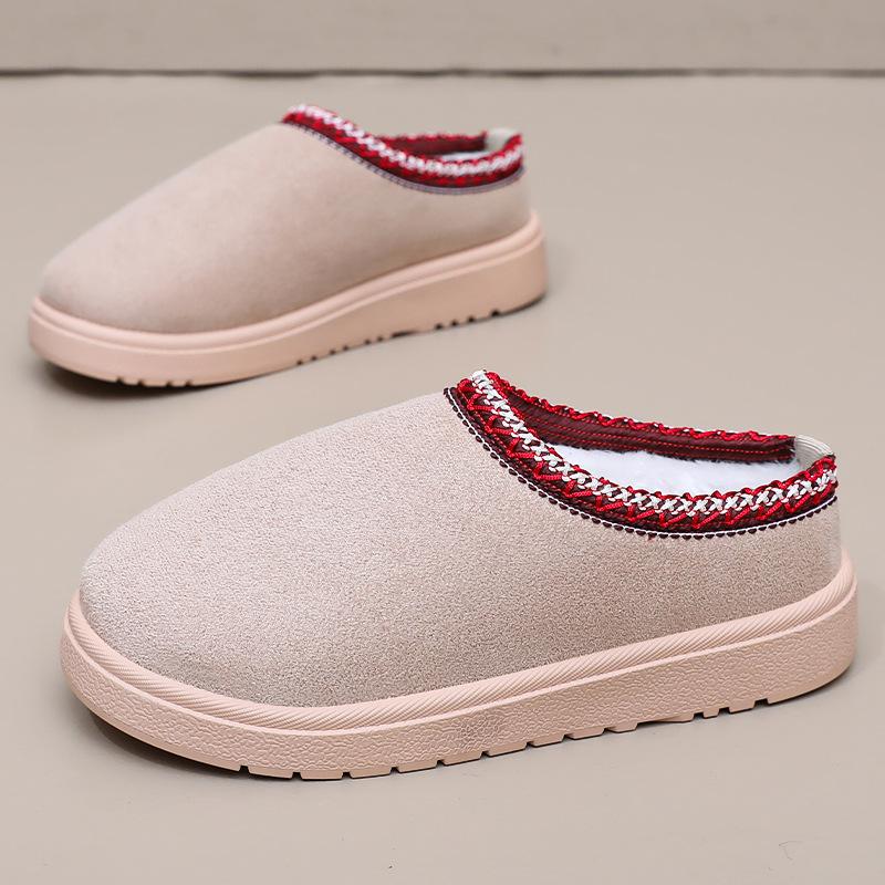 Fashion Winter Women Cotton Shoes 2025 Cashmere Warm Thick Sole Heelless Snow Boots Woman Covered Mop Warm Booties Fur Half Slipper