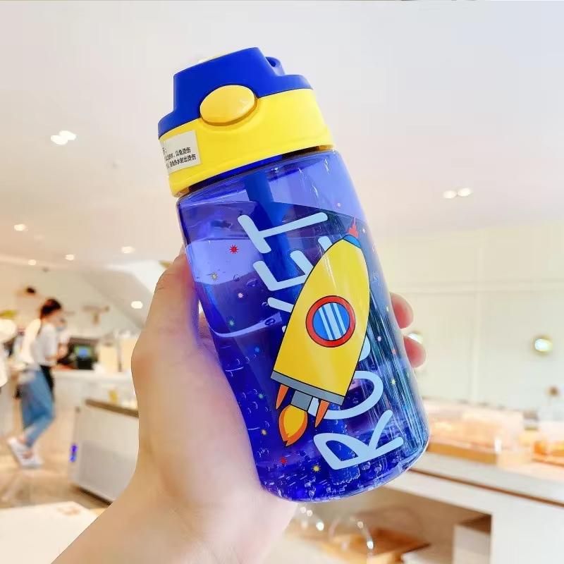 Cute Plastic Water Bottle with Straw, Portable Creative Cup for Men and Women, Includes Brush, Casual Style Drinkware