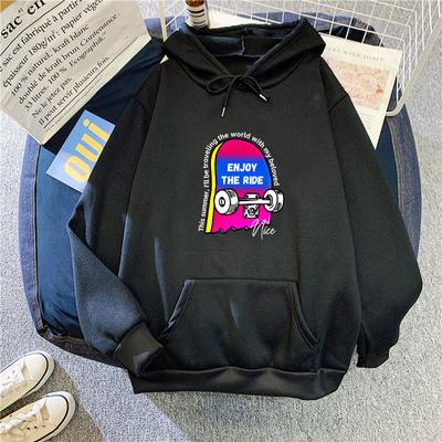 Women Fleece Hooded Sweatshirt Ladies Oversized Autumn Loose Pattern Print Hoodies for Couples