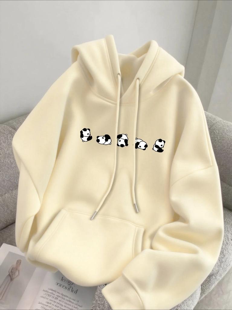 Woman's Cute Panda Print Hoodie Versatile Autumn/Winter Style Casual and Comfortable Women Holiday Gift Cost-effective Clothing