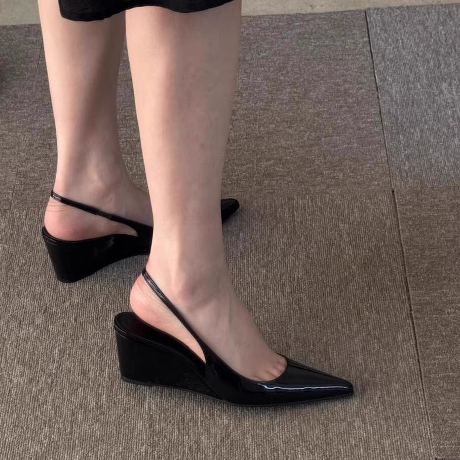 Niche High-end Pointed Wedge Heel Bag Head Sandals Spring and Summer New Leather Versatile Celebrity Platform Single Shoes High Heels