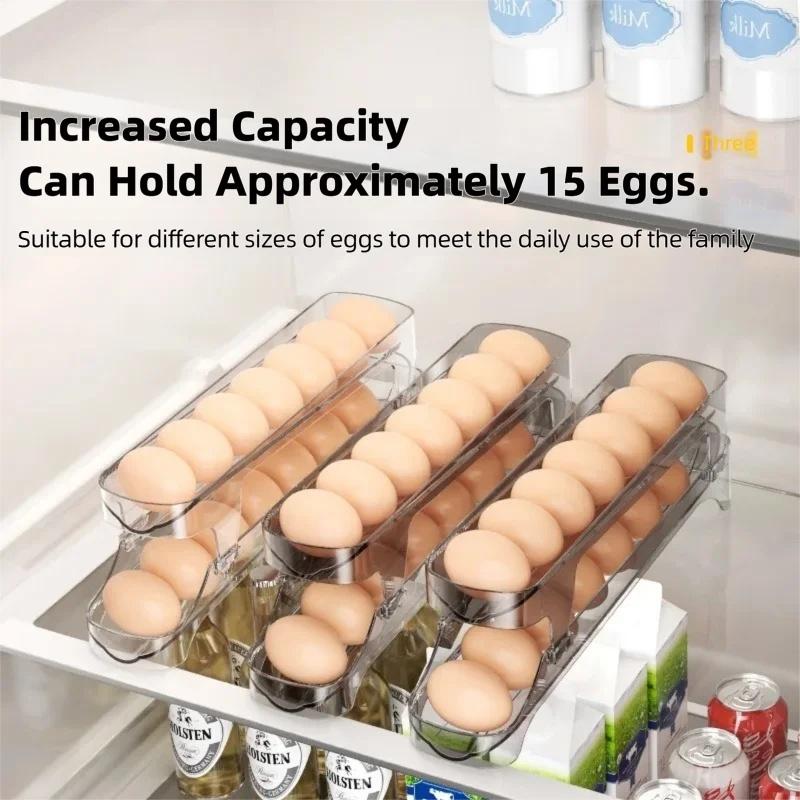 Practical Bilayer Fridge Egg Storage Box,Automatic Rolling Eggs Holder Rack Design Household Refrigerator Egg Storage Tool SNH01