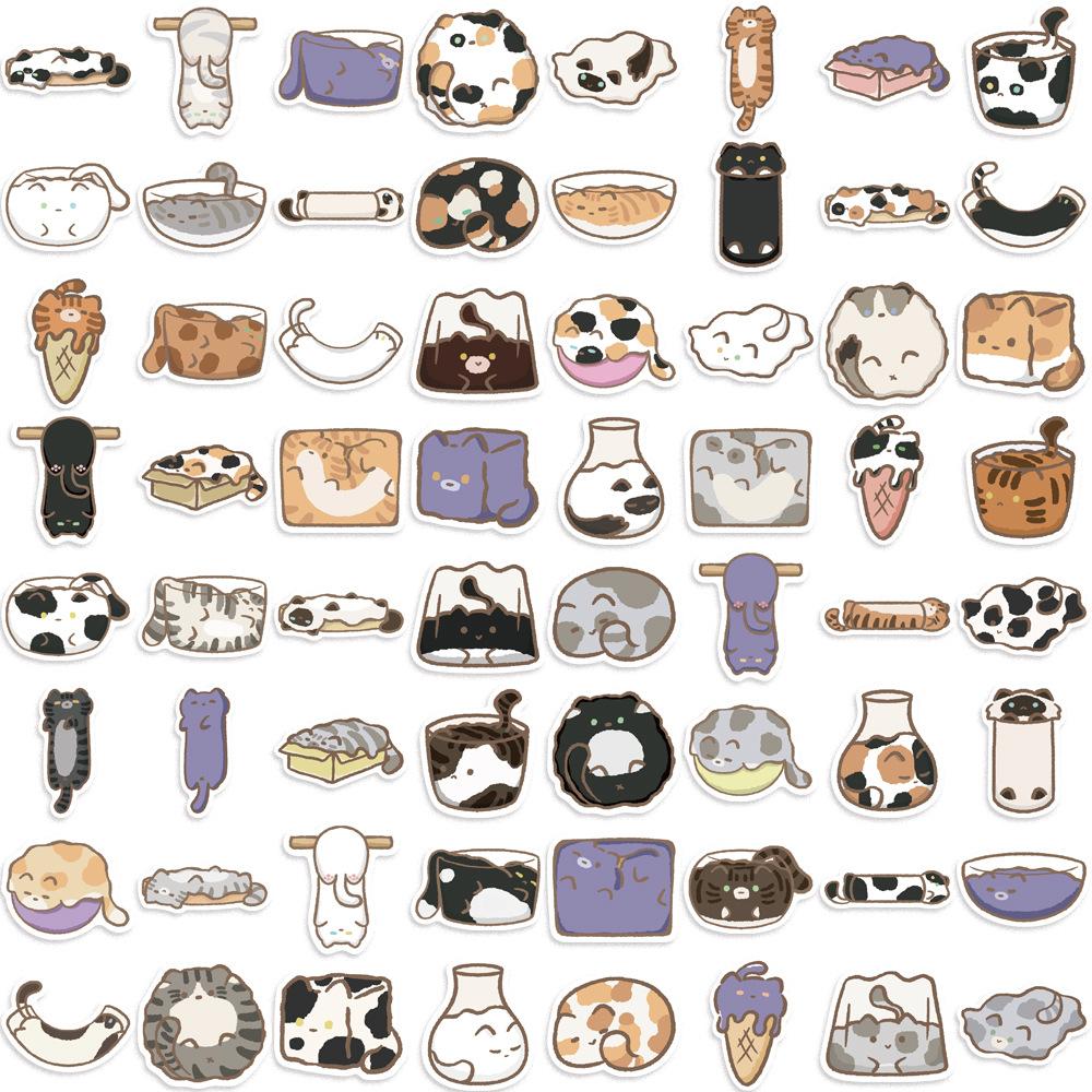 68 Cartoon Liquid Kitten Doodle Stickers Decorative Guitar Notebook Suitcase DIY Waterproof