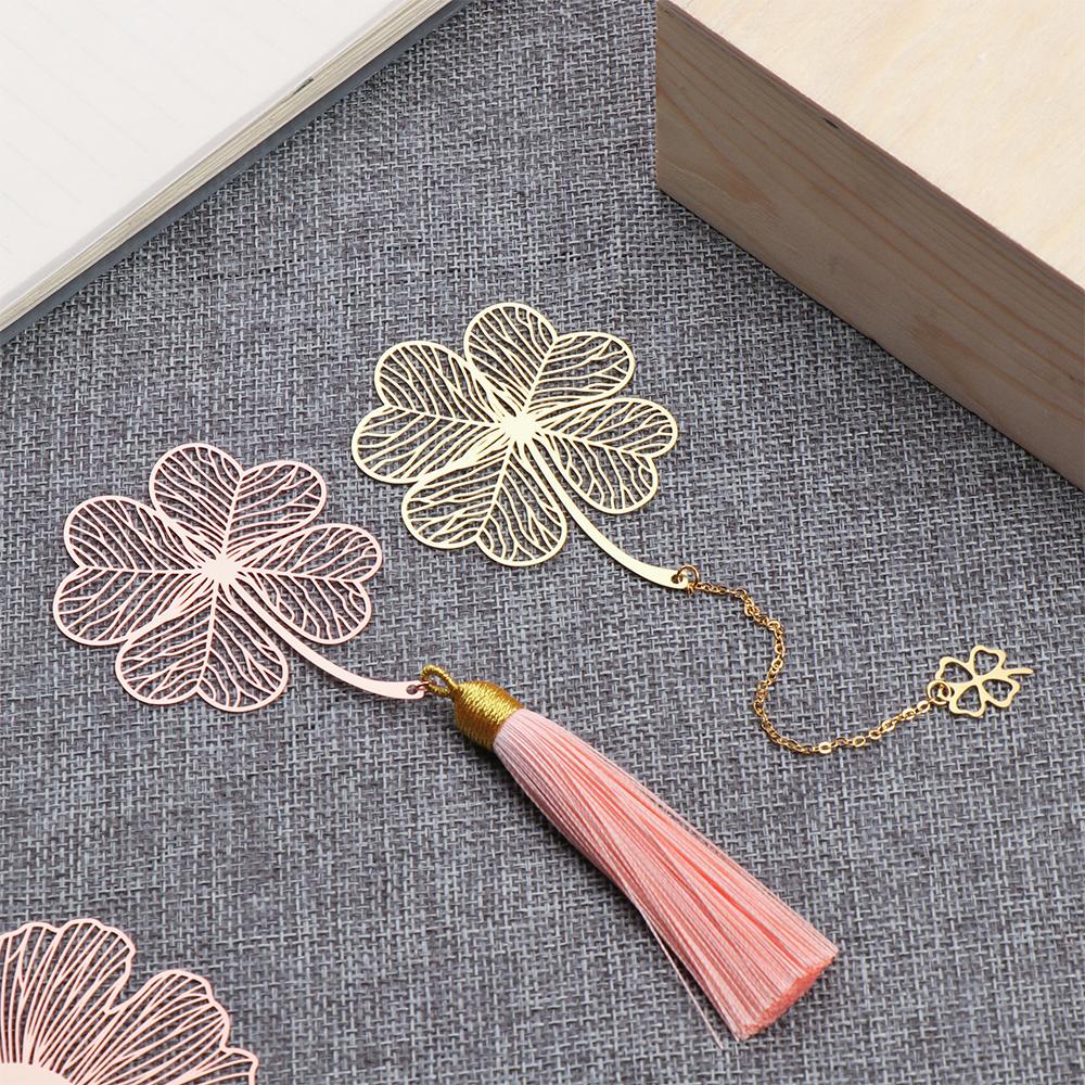 Cute Book Holder Apricot Chinese Style Tassel Leaf Metal Bookmark