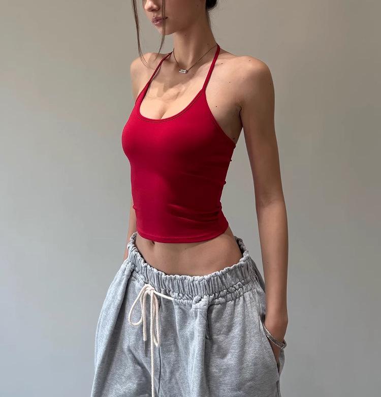 

In-Stock Backless Cinched Waist Sporty Vest Camisole - Sexy Style Women s Top Small червоний