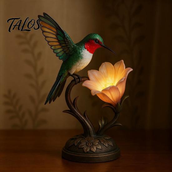 Floral Bird Night Lamp Hummingbird Table with Flower Shade, Resin Accent Light, 7.48 Vintage Entryway Inch Decorative Desk for Bedroom Living