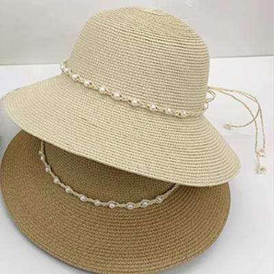 Summer Hat Women's Sunshade Sun Protection Straw Hat Fashion Pearl String Bucket Hat Summer Outdoor Travel Sun Hat