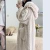 Women's Flannel Pajamas & Robe Set - Coral Fleece, Long, Cute Korean Style for Autumn & Winter Homewear.