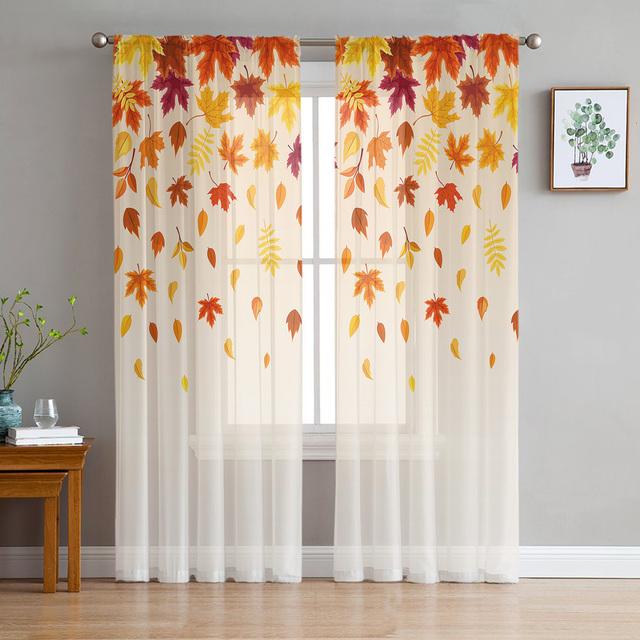 Voile Wild Flowers Autumn Thanksgiving Curtains For Bedroom Tulle Window Curtain For Living Room Sheer Curtains Blinds Drapes