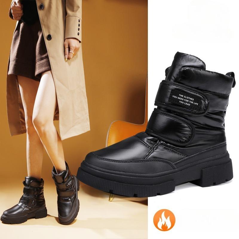 Women's Large Size Soft Elastic Winter Warm Cold Padded Wool Lining Snow Boots Non-slip Waterproof Wear-resistant Outdoor Leisure Sports Cotton Boots
