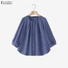 ZANZEA Women Casual Round Neck Solid Color 3/4 Sleeve Loose Blouse