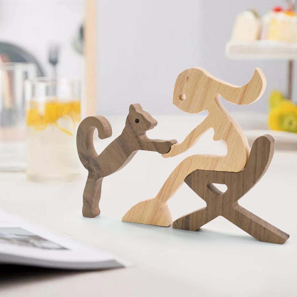 Enkrio Wooden Cat Nordic Home Wood Pet Office Use and Figurine, Sculpture, Style, Decor, Decor, Crafts, Ornament, Lover's Gift, Cute, Women's, (Cat