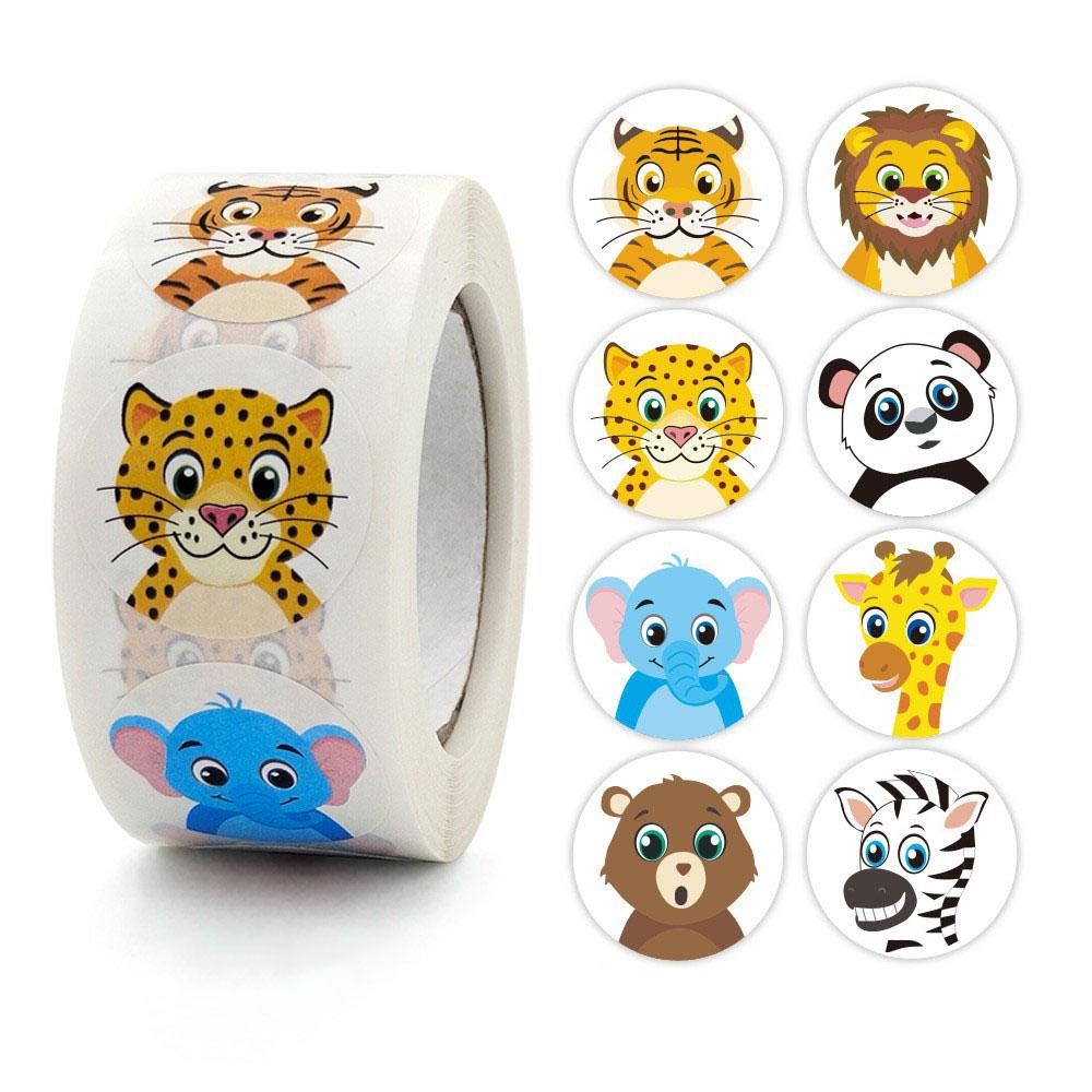 500Pcs/Roll Cartoon Animals Reward Stickers 2.5cm/1.0'' Diy Adorn Gifts Decoration Graffiti Game Art Labels Learning Rewards