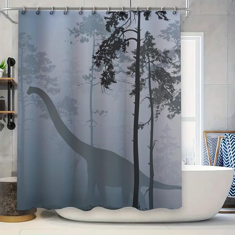 

Forest Animal Printed Shower Curtain Waterproof Bath Decor Jurassic World Style Dinosaur Print Gray Blue Shower Cover For Home D W60H190(CM)-1 Pcs