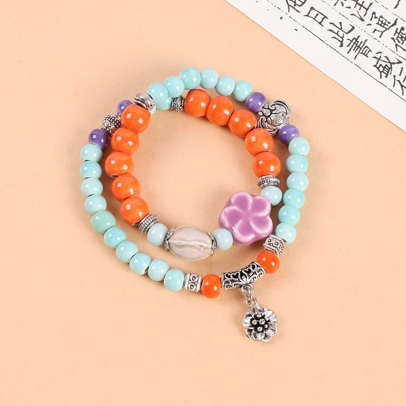 Double-layer stacked ceramic beaded bracelet men's and women's retro literary niche bracelet accessories