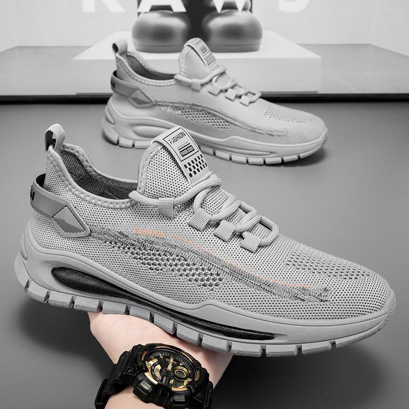 

Men s shoes summer thin fly-woven mesh breathable lightweight sports running shoes new versatile trend casual shoes 39 серый