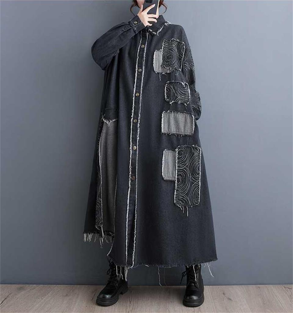 Denim Trench Long Denim Long Long Maxi Loose Slimming Free [Mohokyo] Women's Coat, Jacket, Jacket, Coat, Outerwear, Denim, Sleeve, Length, Fit,