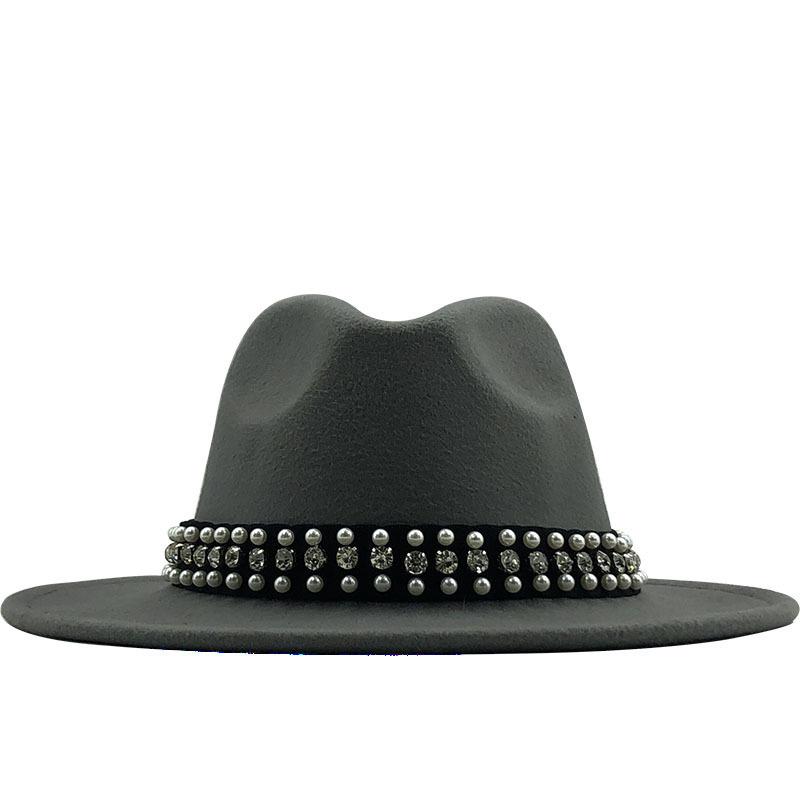 European, American and British Style Retro Fringed Pearl Chain Woolen Felt Hat Wide-brimmed Top Hat Korean Jazz Hat Lady Hat Tide