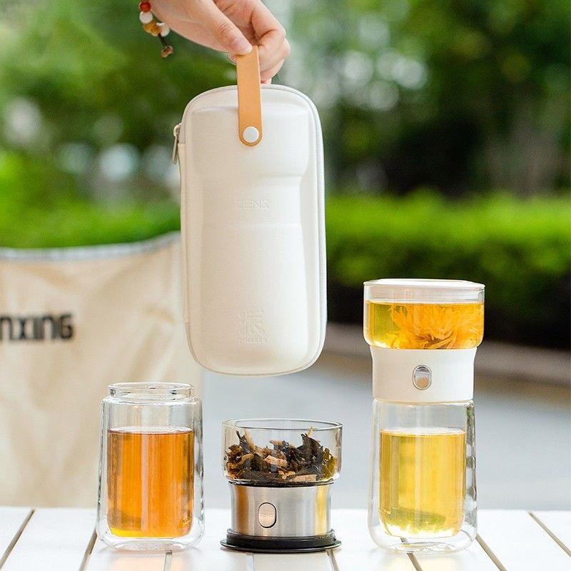 2-in-1 Outdoor Tragbarer Camping Teetasse Reise Teegeschirr Tee-Wasser-Trennungstasse Einzelnes Teegeschirr Mit Teebeutel