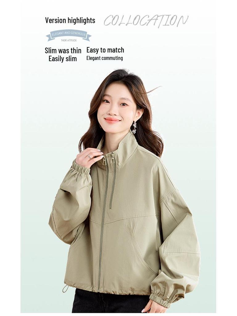 2025 Spring Women's Loose Fashion Stand-Up Collar Windbreaker Jacket