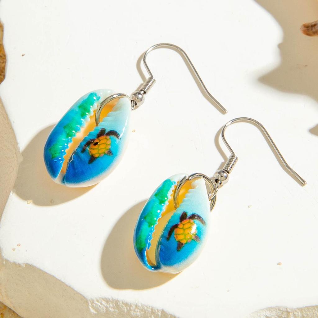 Modische und niedliche Ohrringe mit simuliertem Seestern-Jakobsmuschel-Anhänger für Damenschmuck, blaue Ohrringe mit Seestern-Anhänger