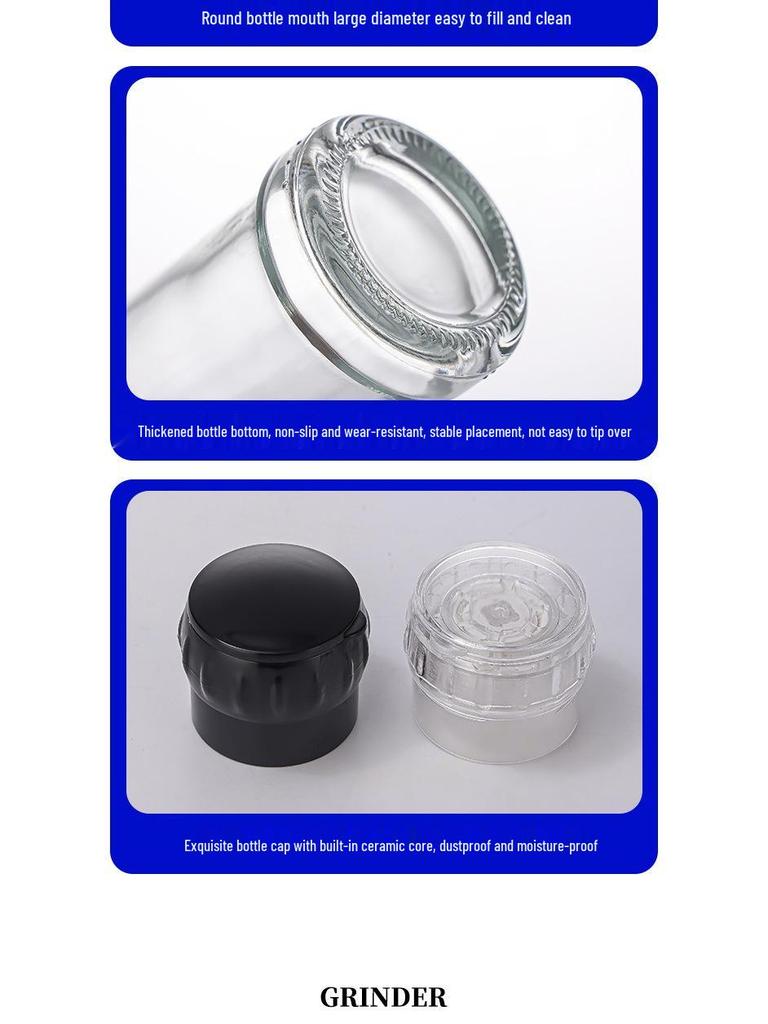 Transparent Glass Manual Grinder for Spices, Cumin, and Peppercorns - Moisture-Proof and Multi-Purpose.
