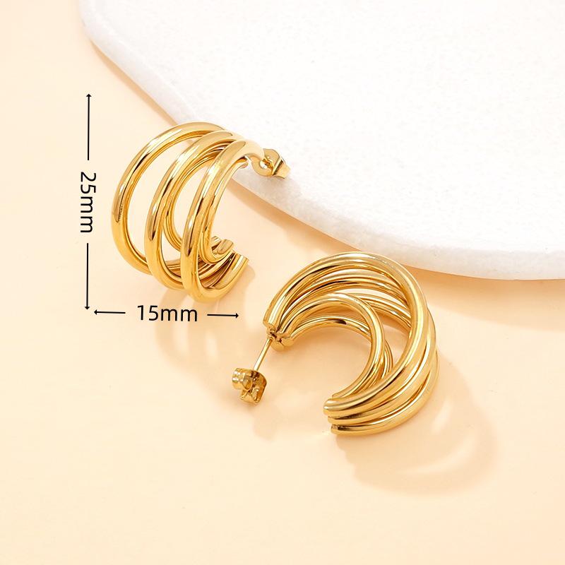 Stylish Gold-Plated Geometric Titanium Steel Earrings - Luxurious & Versatile Hoops